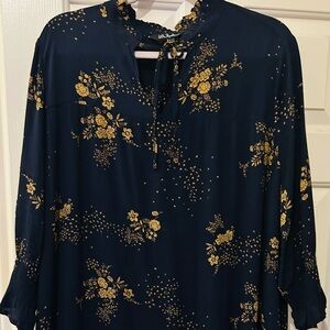 Navy Floral baby doll design Dress with Gold Accents